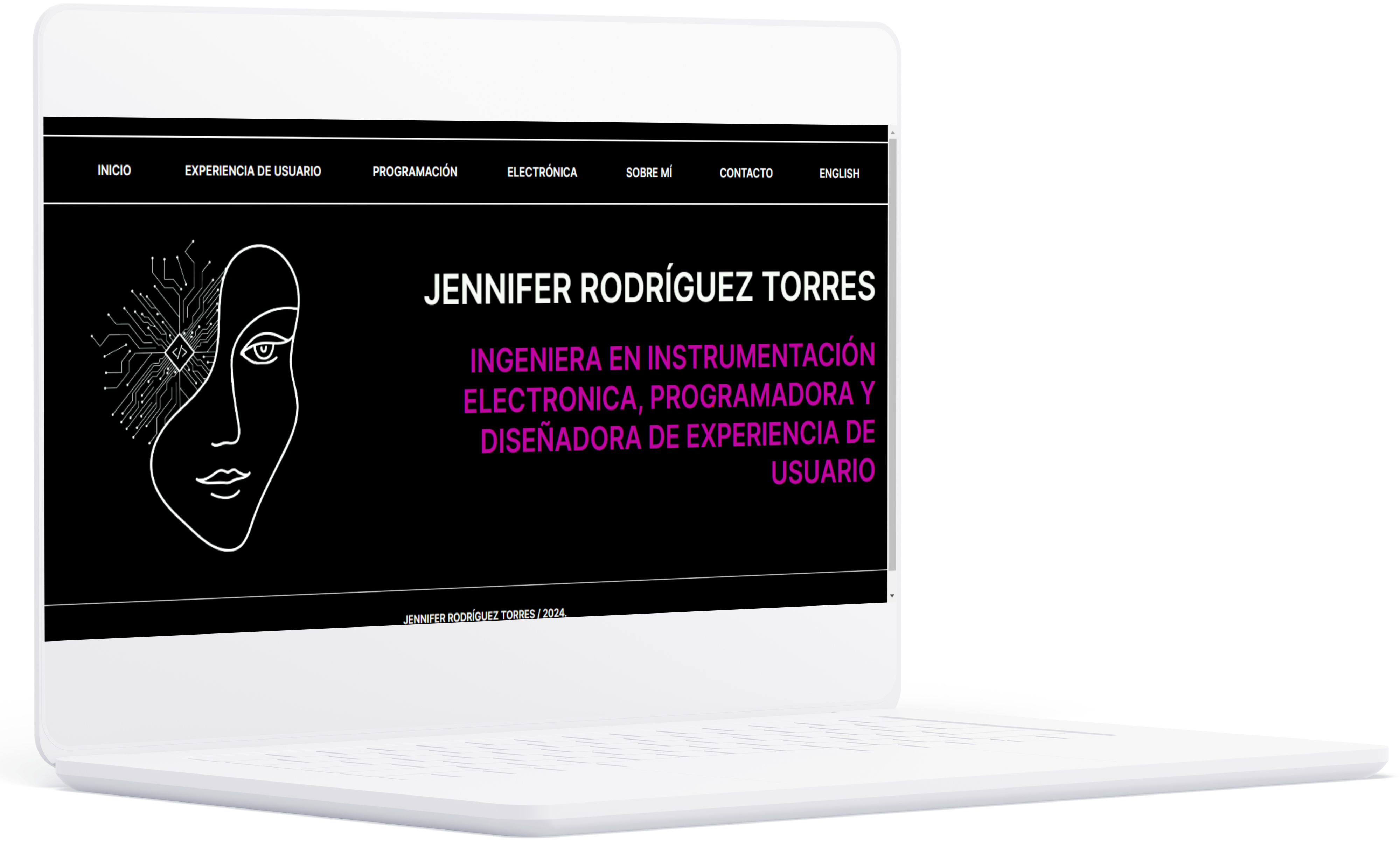 Computadora con pagina ingjen portfolio Jennifer Rodríguez Abierta en una computadora blanca